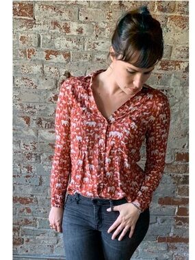 Anthropologie Red Safari Print Button-Down Shirt